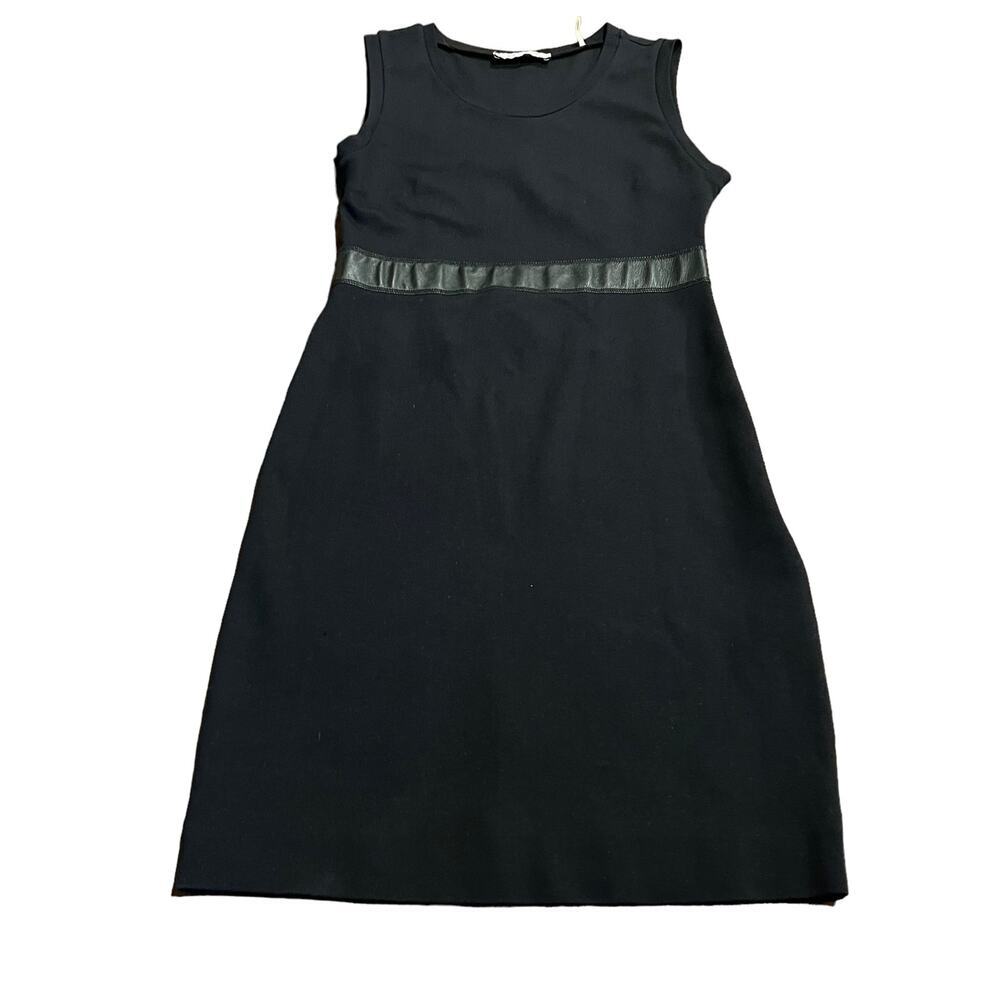 Sandro Paris Black Sleeveless Mini Dress Leather Trim Size Small